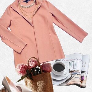 Linda Allard Ellen Tracy 100% Wool Collared Overcoat Blazer Jacket Pink Size 10